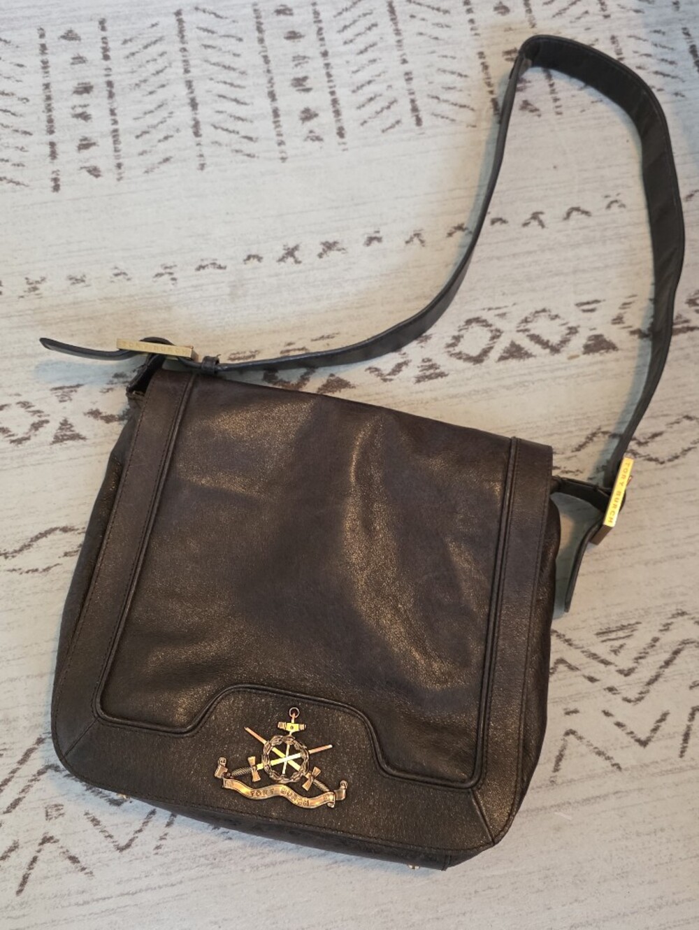 Rare Vintage Tory Burch Amulet Nautical Leather Messenger Crossbody Bag